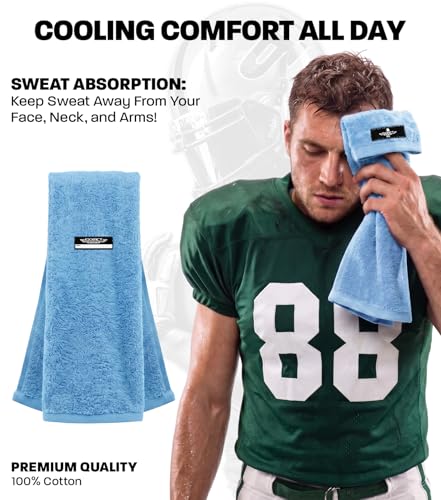 Football Towel with Hook & Loop Fastener (Columbia Blue) | Quarterback QB Sports Towel Football to Clean Hands, Visor and Gloves - Highly Absorbent, Quick Dry - color: Columbia Blue