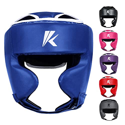 Kruzak Unisex Boxing Headgears - MMA Training, Adjustable Padded, Kara,Muay Thai Headgear, Kickboxing, Sparring, Martial Arts, Karate, Taekwondo MMA Body Equipment - color: Blue, size: Small-Medium