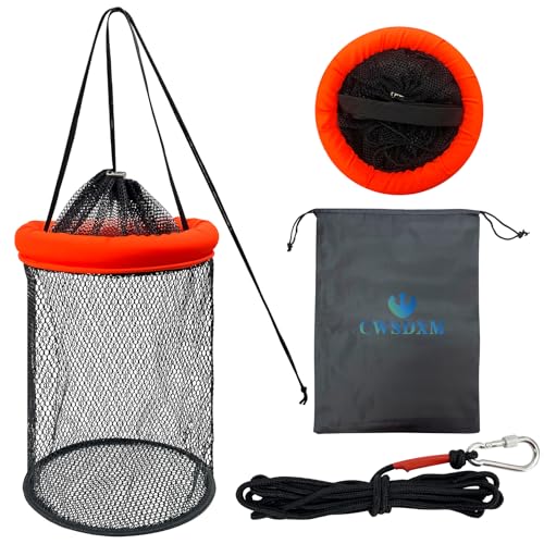 Floating Fish Basket, 5/10 Gallons Collapsible Fishing Net, Coated Nylon Net Storage Cage for Keeping Live Caught Fish 1 PCS