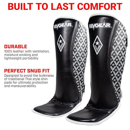 Revgear Superlite Light Weight Leather Shin Guards | for Martial Arts/MMA - color: Black, size: X-Large