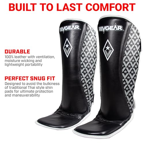 Revgear Superlite Light Weight Leather Shin Guards | for Martial Arts/MMA - color: Black, size: Small