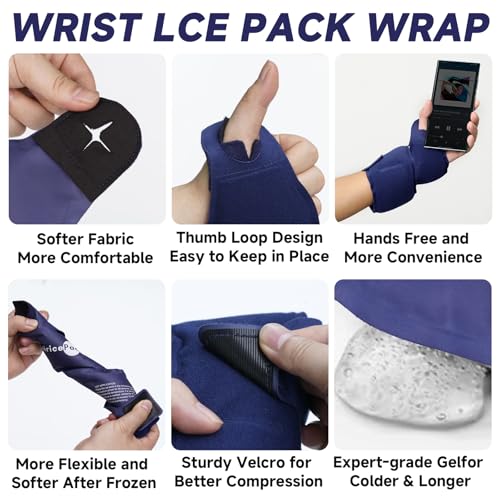 Wrist Ice Pack Wrap for Carpal Tunnel Relief, Gel Ice Packs for Injuries Reusable for Wrist Hand Pain, Hot Cold Compress Brace for Achilles Tendonitis, Tenosynovitis