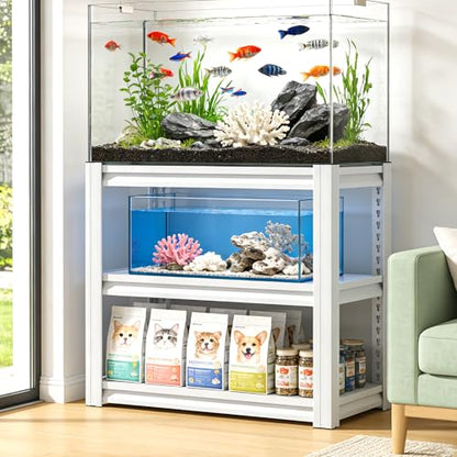 3-Tier Metal Fish Tank Stand, 34" W x 18" D x 31.5" H, Adjustable Heavy Duty Aquarium Rack, 660 lbs Capacity, Black (Antique White) - color: Antique White