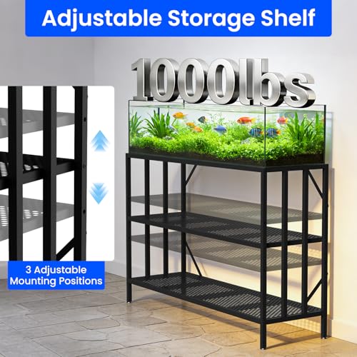 55-75 Gallon Aquarium Stand, Heavy Duty 3 Tier Fish Tank Stand with Adjustable Storage Shelf, Metal Frame Holds 1000 LBS, Stable Anti-Slip Design (55-75 Gallon)
