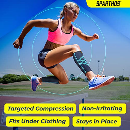 Sparthos Calf Compression Sleeves, Shin Splint Relief Men, Women - Blue-XL | Leg Compression Sleeves (1 Pair), Varicose Veins, Pain & Cramp Recovery, Air Travel, Nurses, Maternity, Running, Soccer - color: Cobalt Blue