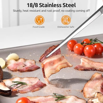U-Taste 12" Kitchen Cooking Tweezer Set: 18/8 Stainless Steel Food-Grade Metal Food Tong, Flexible Pinching, Seamless-Welding, Sturdy and Non-Slip for Serving, Grilling, Frying (Round & Pointed Tip) - size: 12in (round+pointed tip)