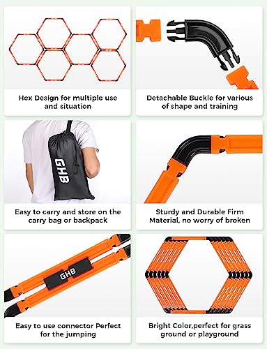 GHB Hex Agility Rings Speed Rings with Carrying Bag 6 Set - color: Orange