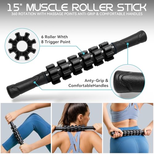 Krightlink 5-in-1 18" Foam Roller Set for Deep Muscle Massage Release | Foam Roller Back Roller for Fitness Relieves Muscle Pain Myofascial Trigger Point Release Pilates, Yoga (18" Black) - color: Black-18"(5 in 1)