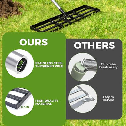 Lawn Leveling Rake, 45"x10" Stainless Steel Lawn Leveler with 76" Adjustable Handle, Heavy-Duty Yard Leveling Rake for Garden, Golf Course, Farm, Pasture, Professional Lawn Care Tool - style: 45"x10" Leveling Rake