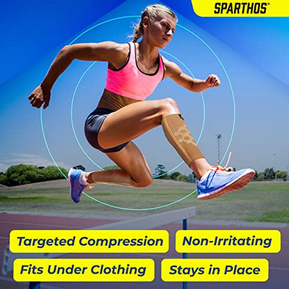 Sparthos Calf Compression Sleeves, Shin Splint Relief Men, Women - Beige-XL | Leg Compression Sleeves (1 Pair), Varicose Veins, Pain & Cramp Recovery, Air Travel, Nurses, Maternity, Running, Soccer - color: Desert Beige