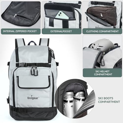 Unigear Ski Boot Bag Backpack 50L/70L for Helmet, Goggles, Skis & Snowboard - color: Silver Gray, size: 70L