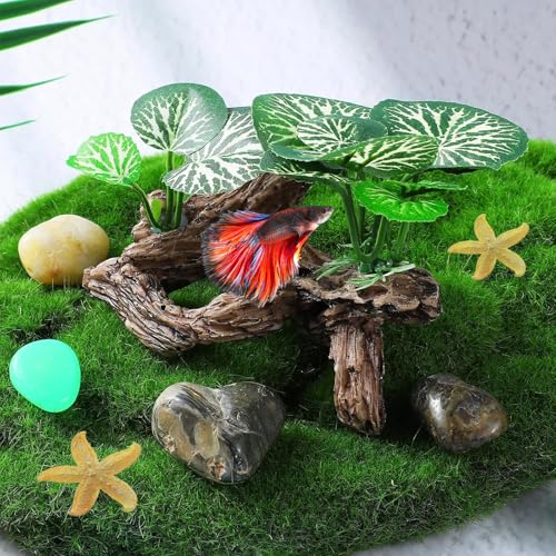 Star-Fish Silk Leaf pad Hammock Artifical Driftwood cave Fish Tank Decorations, Aquarium Decor Driftwood cave x 1pc, Fish Tank Accessories Starfish x 2pcs