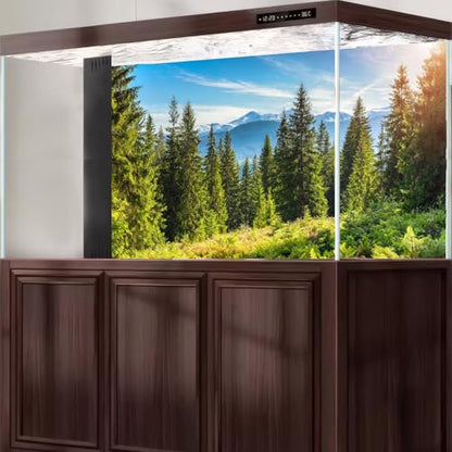 Majestic Mountain Forest Aquarium Background Scenic Evergreen spruce coniferous trees Fish Tank Background High mountains Pine Tree Terrarium Backgrounds Green Meadows Reptile Tank Backgrounds 24x12in - color: Jade Green, size: 24(W)x12(H)in