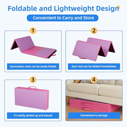 Polar Aurora 4'x8'x2 Thick Folding Gymnastics Exercise Mat Aerobics Stretching Yoga Mats - color: Pink&Purple