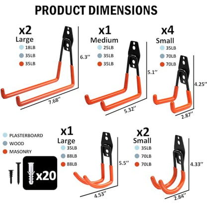 vivicreate 10 Pack Garage Hooks Heavy Duty Wall Mount Utility Storage Hooks with Anti-Slip PVC Coating for Garage Organizer Ladder Bike Hose Garden Tools and Cables
