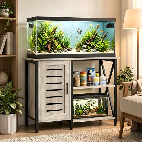 Herture 40-50 Gallon Fish Tank Stand, Aquarium Stand with Cabinet Accessories Storage, Heavy Duty Metal Frame, 40.55" L*18.89" W Tabletop, 1000LBS Capacity, Greige PG02YGZ
