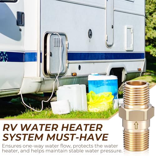 1/2" RV Water Heater Check Valve, 1/2" NPT Male to Male One-Way Backflow Preventer, for RV Camper Motorhome Trailer Fresh Water Heater, Plumbing Backflow Preventer, Brass (2 Pcs)