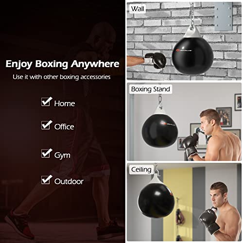 Goplus Water Aqua Bag, 21'' 180 Pound /18” 110 Pound Heavy Punching Bag with Adjustable Metal Chain, Water Injection Hose, Boxing Training Bag for Adults Fitness, MMA - style: Black-21”, 180LBS