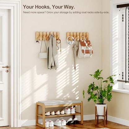 Solid Walnut Coat Rack Wall Mount 16.5",Wall Mounted Coat Rack with 8 Hooks - color: Natural, size: 8 Hooks