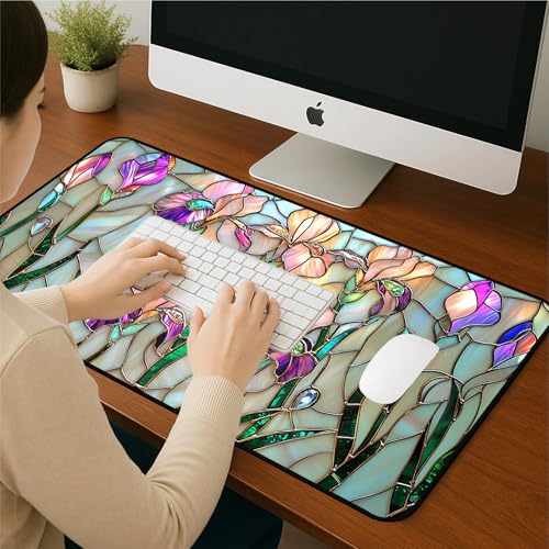Colorful Flower Desk Mat Mouse Pad XXL, Plant Extended Large Game Mouse Pads, Desktop Mat Computer Laptop Keyboard Mat, Women's Desk Protector Mat,Desk Matt Office 31.5"X15.7"