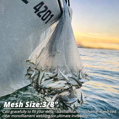 1.3 lbs/ft Fishing Cast Net with Eco-Friendly Lead Weights, 3/8inch Mesh Size, Throw Nets for Freshwater & Saltwater, 4/6/8/10/12 Ft Radius Casting Net - ProCast Series - size: 12 ft radius