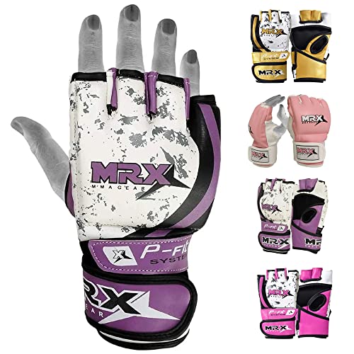 MRX MMA Gloves Boxing Gloves for Men & Women | Kickboxing Gloves with Open Palms Grappling Gloves for Punching Bag | Sparring Muay Thai MMA Glove - color: Purple, size: Large