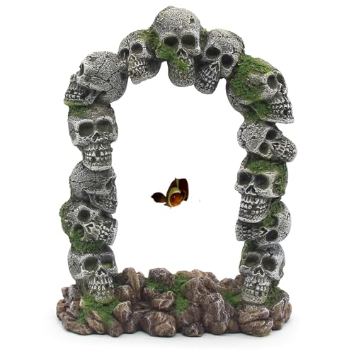 Aquarium Skull Cave Rocks, Reptile Tank Accessories, Fish Tank Decorations for Amphibians, Betta Fish, Shrimp, Hermit Crab, Leopard Gecko - style: Type-E
