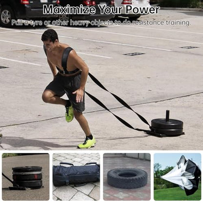 4 PCS Sled Harness, Resistance Training Rope Kit, for Exercise & Tire Pulling Fitness Workout, Adjustable Padded Shoulder Strap