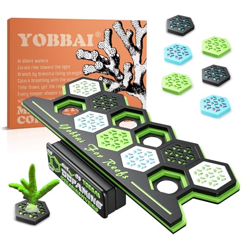 Magnetic Coral Frag Rack for Reef Tank, Saltwater Aquarium Frag Holder with 11 Slots & 13 Frag Plugs, Strong Magnet Glass Mount (Up to ~2cm), Multi-Use Aquarium & Hydroponic Plant / Reptile Display Stand - color: Neon Green-Black