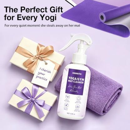 Yoga Mat Cleaner Spray - Powered By Essential Oil, Removes Sweat & Odor | Natural Plant Based | No Sticky Residue | Safe for All Mats(Yoga & Pilates)–Microfiber Towel Included (8.45oz, Lavender) - size: 8.45 Fl Oz (Pack of 1)