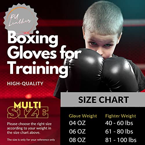 Kruzak Boxing Gloves for Kids 5-10 Years Training, Sparring, Kickboxing, Muay Thai, Martial Arts & MMA Fighting - Boys & Girls Punch Bag Mitts Training - color: Black, size: 6 oz