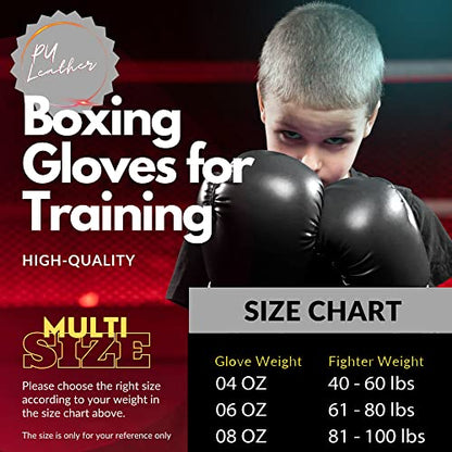 Kruzak Boxing Gloves for Kids 5-10 Years Training, Sparring, Kickboxing, Muay Thai, Martial Arts & MMA Fighting - Boys & Girls Punch Bag Mitts Training - color: Black, size: 6 oz