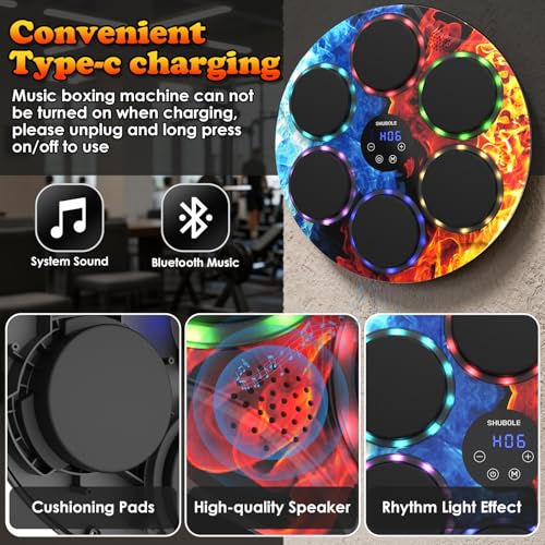 Music Boxing Machine for Kids & Adults - Wall Punching Pad with Lighting, 9-Speed Bluetooth Boxing Game with Gloves, Wall Mounted Exercise Equipment, 2026 Upgrade Boxing Equipment for Kids Age 6+ - color: Ice-Fire