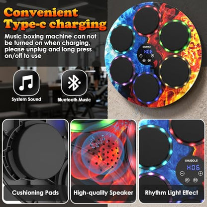 Music Boxing Machine for Kids & Adults - Wall Punching Pad with Lighting, 9-Speed Bluetooth Boxing Game with Gloves, Wall Mounted Exercise Equipment, 2026 Upgrade Boxing Equipment for Kids Age 6+ - color: Ice-Fire