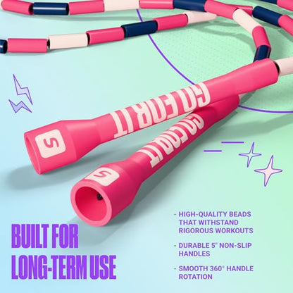 Sportbit Custom-Fit Beaded Jump Rope – Adjustable Length for Kids & Adults, Men & Women – Durable Fitness Rope for Gym & Home - color: Pink / White / Navy