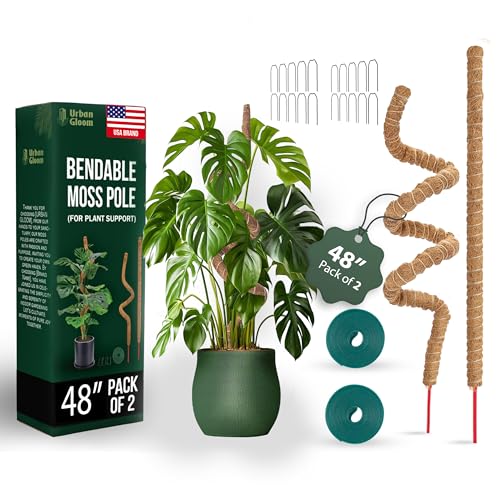 Bendable Moss Pole 48 Inch for Monstera & Climbing Plants – Pack of 2 Coco Coir Moss Poles for Indoor Plant Support, Trellis Pole for Pothos, Philodendron, Tall Plant Stakes for Home Gardeners