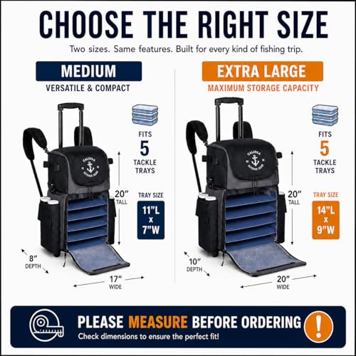 Calissa Offshore Rolling Fishing Tackle Box with Wheels, Waterproof Fishing Backpack with Rod Holders Storage Bag Roller