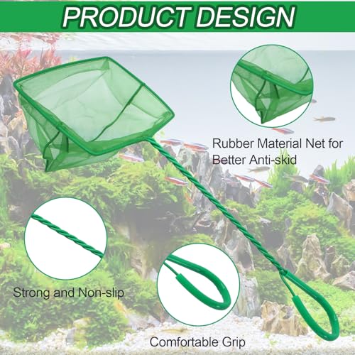 4 Pack Aquarium Fish Net 4 Sizes Quick Catch Mesh Nylon Fishing Catch Nets Square Fish Nets with Handle (3in, 4in, 5in, 6in)