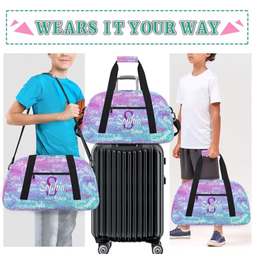 Custom Dance Sleepover Bag for Girls, Light Blue Purple Glitters Bling - color: Color 21