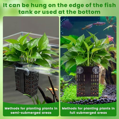 2 PCS Adjustable Aquarium Plant Holder, Fish Tank Plants Holder, Aquarium Plant Basket with Extendable Hook and Suction Cup for Fish Tank Aquaponic Cultivation