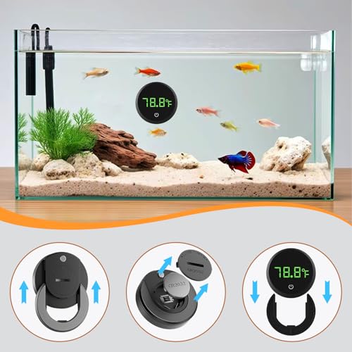 Aquarium Digital Thermometer Cordless Replaceable Battery LED Display Temperature Measurement Error ±0.9℉(US Patent Number:D1038779S)