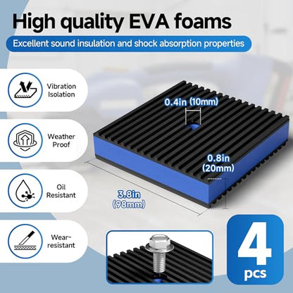 4" X 4" Anti Vibration Pads,Vibration Isolator Pads for Air Compressor,Mechanical Vibration Damping Pads for washing machine,Pre-Drill Hole Rubber Isolation Pads for Heavy Duty Rubber(4 Pcs)