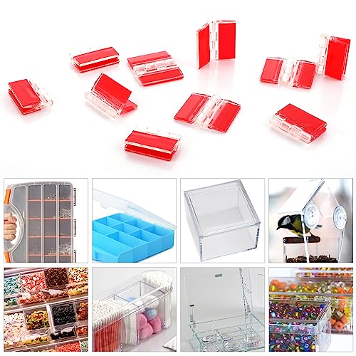 12 Pcs Plastic Acrylic Hinges - Self Adhesive Clear Small Hinges for Cabinet Aquarium Lid Furniture Display Stand, 35x30mm