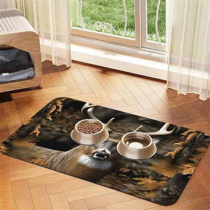 Dog Food Mat Waterproof Anti-Slip Dog Bowl Mats Camouflage Deer Pet Feeding Mat for Food and Water Absorbent Pet Cat Placemat Quick Dry Water Dispenser Mats for Dogs and Cat - size: 30x45cm