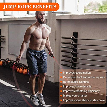 Redify Weighted Jump Rope for Workout Fitness(1LB), Tangle-Free Ball Bearing Rapid Speed Skipping Rope for MMA Boxing Weight-loss,Aluminum Handle Adjustable Length 9MM Fabric Cotton+9MM Solid PVC Rope - color: Red