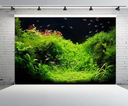 10x6.5ft Fish Tank Backdrop Aquarium Underwater Grass Leaves Aquatic Plant River Bed Lake Fish Background Diving Holiday Fishing Party Decoration Photo Props Wallpaper - size: 10x6.5FT