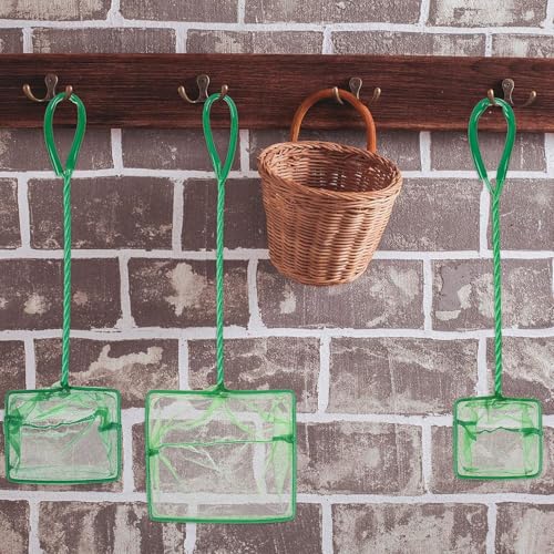 Aquarium Fish Net, Green, 6in & 8in | Fine Nylon Mesh, Long Plastic Handle, For Fish Tank