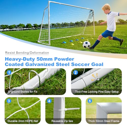 Soccer Goals for Backyard Soccer Goal 12x6 Big 10x6.5 8x6 6x4FT Soccer Goals for Youth Adults and Kids Large Metal 2" Goal Post with Agility Ladder and Target Net Soccer Cones Practice Equipment - size: 10×6.5 FT