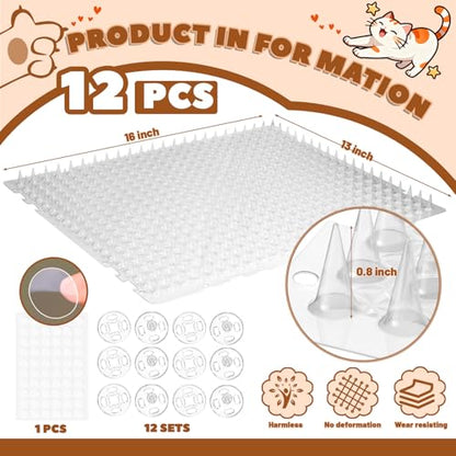 12 Pack 16 x 13 Inch Cat Repellent Mat, Scat Mat for Cat Spike Mat | Pet Training Mat Device, for Outdoor & Indoor to Deter Cats & Other Animals