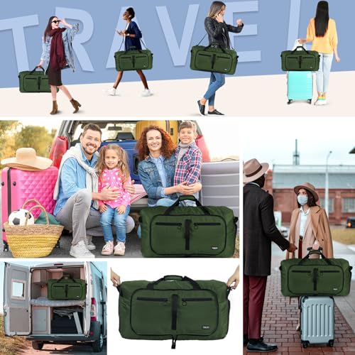 Fmeida 65L Duffle Bag Foldable Travel Duffel Bags for Men Women Travel Bag - color: Glossy Green